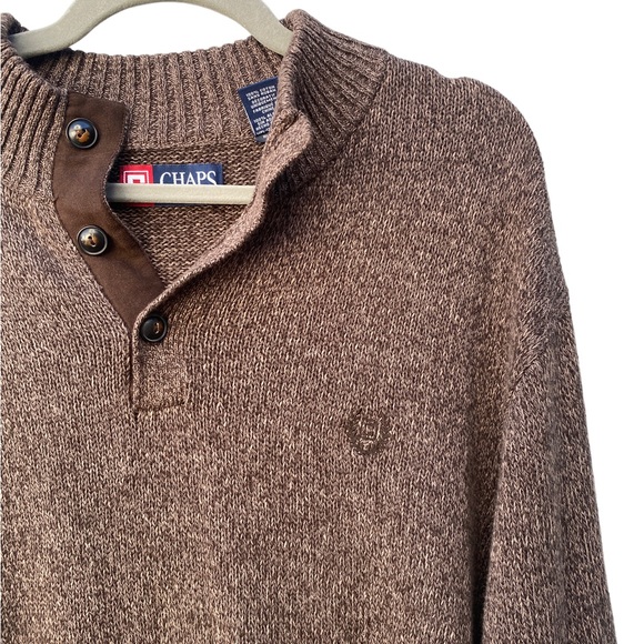 Chap’s Men’s Cotton Brown Heather Pullover Sweater With Elbow Patches - Picture 8 of 12